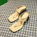 MARELLA THONG IN PALE YELLOW CALFSKIN WITH SIGNATURE INTRECCIATO INSOLE