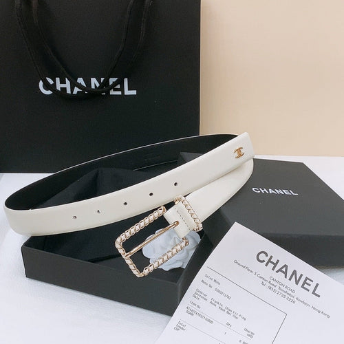 BELT 30MM IN BLACK AND WHITE CALFSKIN WITH INTERWOVEN GOLD CHAIN BUCKLE